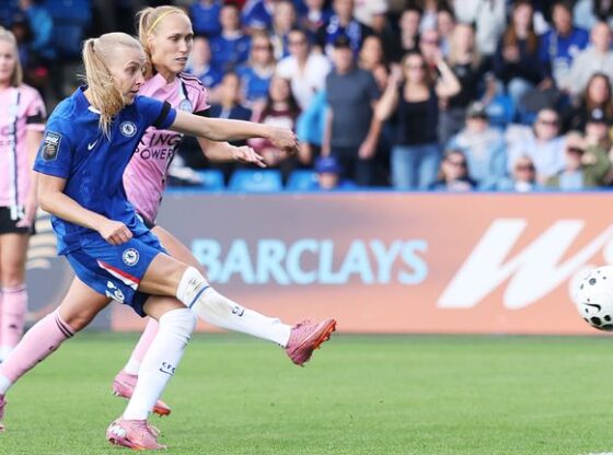 Aggie Beever-Jones fires Chelsea in front against Leicester