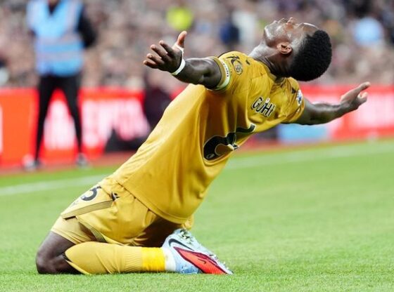 Marc Guehi celebrates scoring against Aston Villa