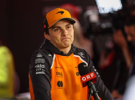 McLaren's Oscar Piastri in the media pen after the 2025 F1 Grand Prix of Azerbaijan - Source: Getty