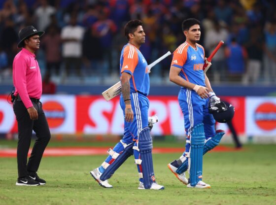 Suryakumar Yadav and Shubman Gill leave the field after win over Sri Lanka. (Credits: Getty)