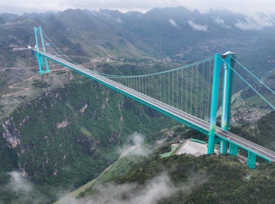 The Huajiang Grand Canyon Bridge, the world's highest bridge, opened to traffic in China.