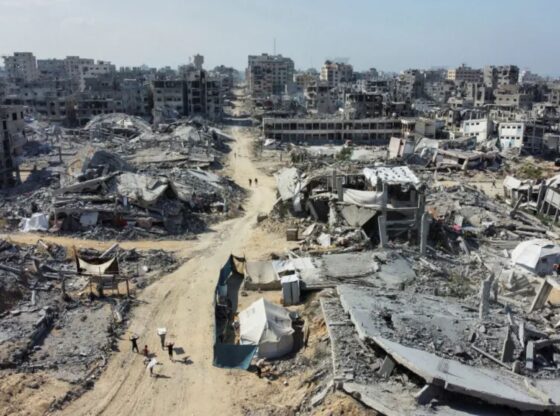 An image collage containing 1 images, Image 1 shows Gaza City amid a ceasefire between Israel and Hamas