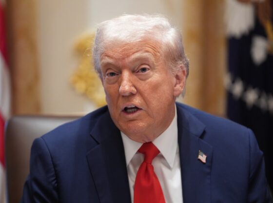 President Donald Trump speaks during a cabinet meeting.