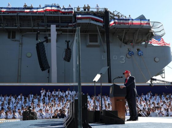 Trump, during his speech at the Norfolk Naval Base.
