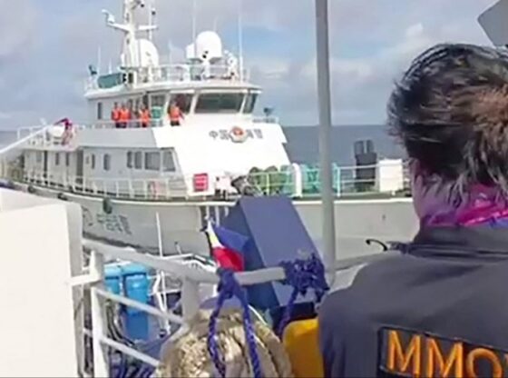 A Philippine Coast Guard video showing a China Coast Guard ship deploying a water cannon in the South China Sea.