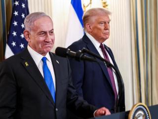 Netanyahu and Trump during the press conference at the White House.