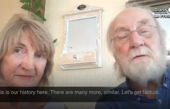 A man and a woman in an interview with the Spanish newspaper Diario La Protesta.