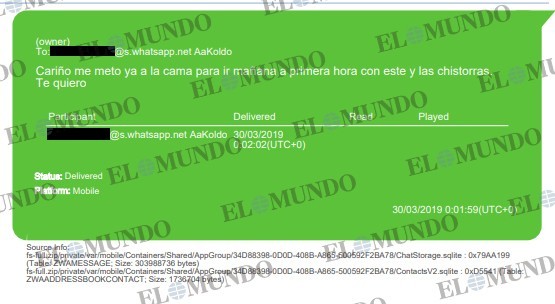 Message exchanged between Koldo García and his ex-wife, Patricia Úriz, which appears in the UCO report sent to the Supreme Court.