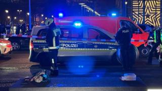 The Berlin Holocaust Memorial, cordoned off after the stabbing.