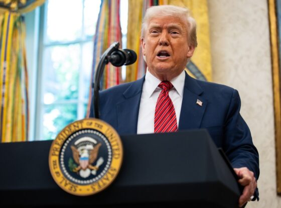 United States President Donald J. Trump Speaks Before Former US Senator David Perdue (Republican Of Georgia) Is Sworn In As The US Ambassador To The People's Republic Of China In The Oval Office Of The White House In Washington, DC - 07 May 2025