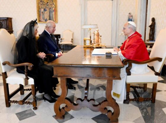 Pope Leo XIV receives Kings Charles III and Camilla in a private audience at the Vatican.