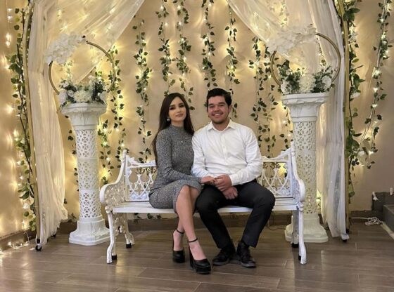 Alison Montaño Guerrero and Jesùs Eduardo Severiano Garcìa sitting together on a white bench.