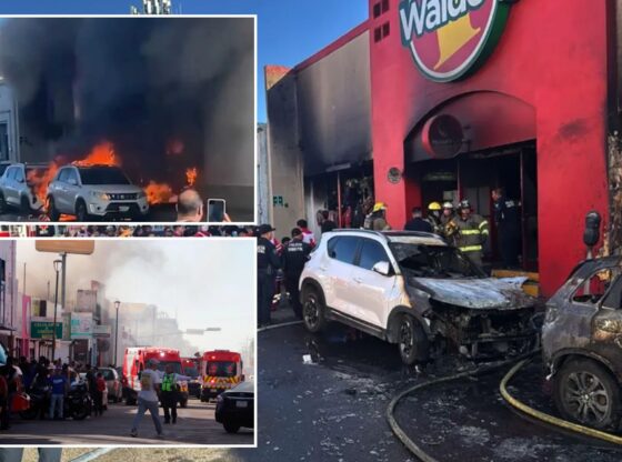 An image collage containing 3 images, Image 1 shows (251102) -- HERMOSILLO, Nov. 2, 2025 (Xinhua) -- Rescuers work at a fire-damaged chain department store in Hermosillo, Sonora state, northern Mexico, on Nov. 1, 2025. At least 22 people were killed after an explosion triggered a fire at a department, Image 2 shows NINTCHDBPICT001035558906, Image 3 shows (251102) -- HERMOSILLO, Nov. 2, 2025 (Xinhua) -- People gather near the site of a fire-damaged chain department store in Hermosillo, Sonora state, northern Mexico, on Nov. 1, 2025. At least 22 people were killed after an explosion triggered a fire at