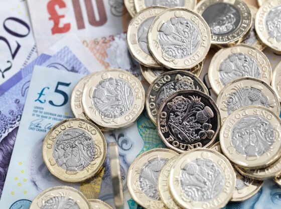 An image collage containing 1 images, Image 1 shows Pound coins and bank notes