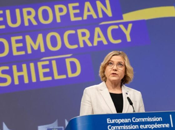 The vice president of the Commission responsible for Digital Sovereignty, Henna Virkkunen, during the press conference this Wednesday