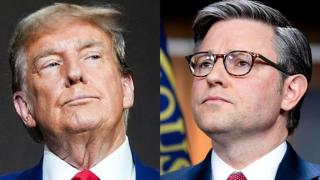 Donald Trump and the president of the US House of Representatives, Republican Mike Johnson.