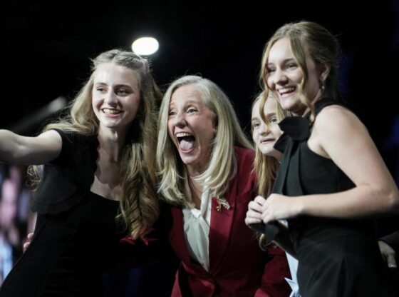 Democrat Abigail Spanberger with her family on stage after her victory speech.