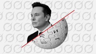 Montage with Elon Musk and the Wikipedia and Grok logos