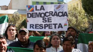 Protesters in support of democracy in Bolivia after the coup attempt