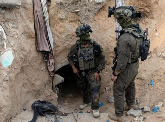 Israeli soldiers in a tunnel where the body of a hostage was hidden.