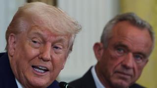 Trump with his Secretary of Health, Robert F. Kennedy Jr., at an event at the White House about the health of Americans.