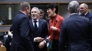 The Minister of the Interior, Fernando Grande-Marlaska, and the Minister of Migration, Elma Saiz, during the meeting this Monday in Brussels